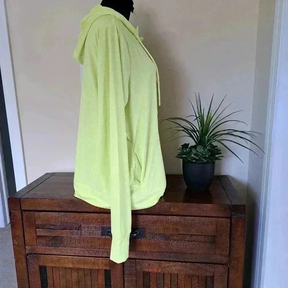 ❤️ Head Hoodie Cool Down Lightweight Large Bright Yellow Stretch Zip Active Top - Picture 7 of 15